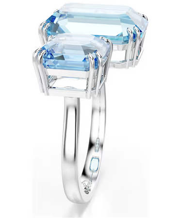 Swarovski - Anello aperto Millenia Taglio ottagonale, Blu, Placcato rodio