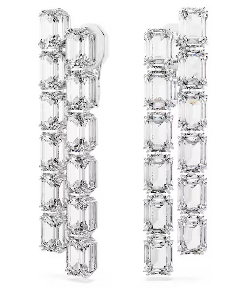 SWAROVSKI -  Orecchini a clip Millenia Taglio ottagonale, Lunghi, Bianchi, Placcato rodio