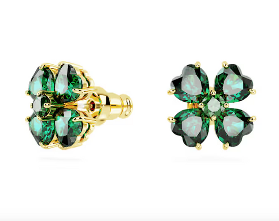 Swarovski    Orecchini a lobo Idyllia Quadrifoglio, Verdi, Placcato color oro