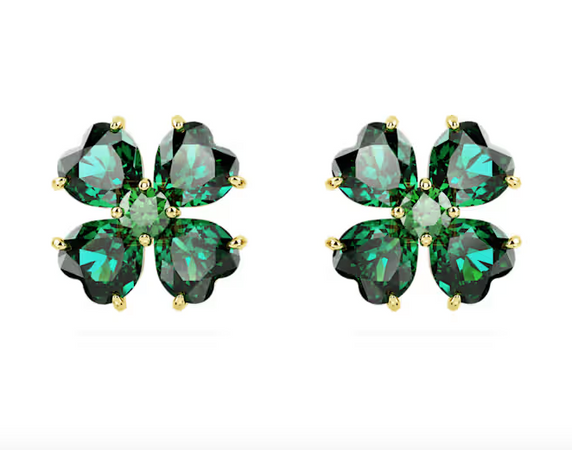 Swarovski    Orecchini a lobo Idyllia Quadrifoglio, Verdi, Placcato color oro