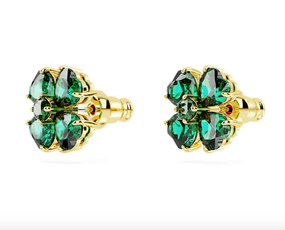 Swarovski    Orecchini a lobo Idyllia Quadrifoglio, Verdi, Placcato color oro