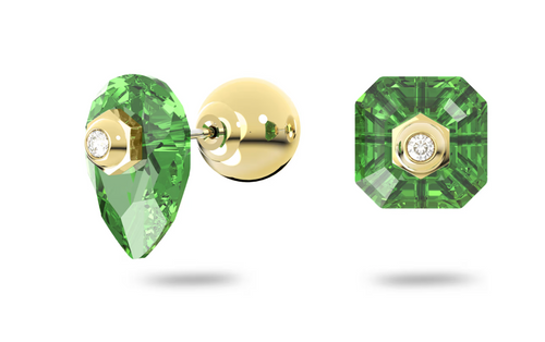 Swarovski    Orecchini a lobo Numina Design asimmetrico, Taglio misto, Verdi, Placcato color oro