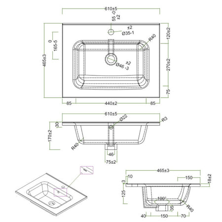 Lavabo ad Incasso in Ceramica Bianco Lucido per Mobili Bagno