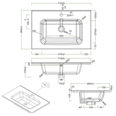 Lavabo ad Incasso in Ceramica Bianco Lucido per Mobili Bagno