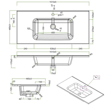 Lavabo ad Incasso in Ceramica Bianco Lucido per Mobili Bagno