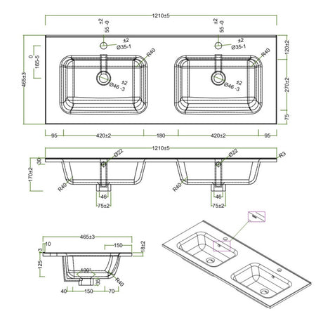 Lavabo ad Incasso in Ceramica Bianco Lucido per Mobili Bagno