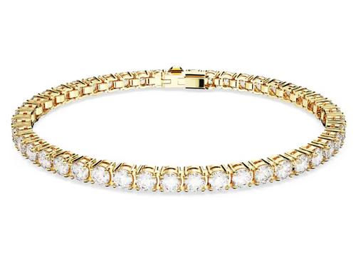 Swarovski Bracciale Matrix Tennis Taglio tondo, Bianco, Placcato color oro