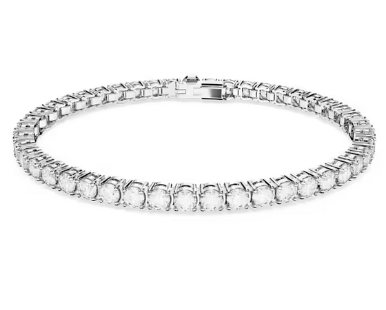 Swarovski Bracciale Matrix Tennis Taglio tondo, Bianco, Placcato rodio