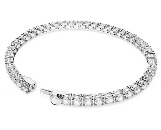 Swarovski Bracciale Matrix Tennis Taglio tondo, Bianco, Placcato rodio