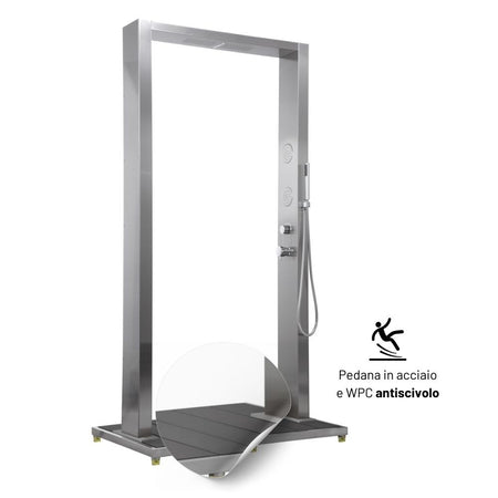 Colonna Doccia da Esterno Doppia Bamboo Acciaio Inox Getti Idro Pedana WPC