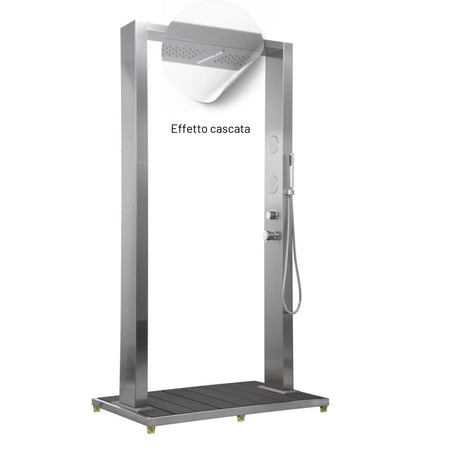 Colonna Doccia da Esterno Doppia Bamboo Acciaio Inox Getti Idro Pedana WPC