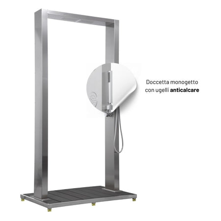 Colonna Doccia da Esterno Doppia Bamboo Acciaio Inox Getti Idro Pedana WPC