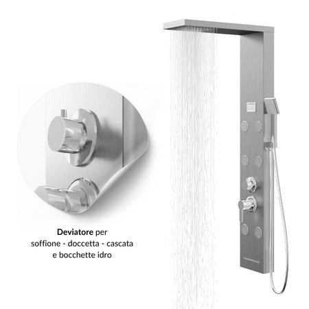 Colonna Doccia York Acciaio 4 Funzioni Display Controllo Temperatura 2 Finiture