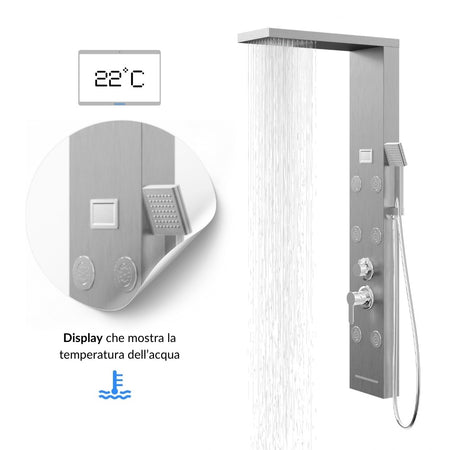 Colonna Doccia York Acciaio 4 Funzioni Display Controllo Temperatura 2 Finiture