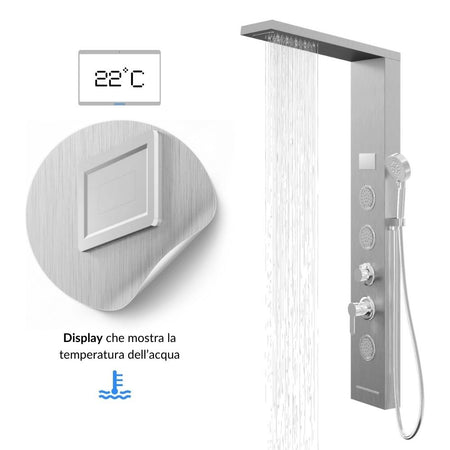 Colonna Doccia Shine Acciaio 4 Funzioni Luce LED Display Temperatura 2 Finiture