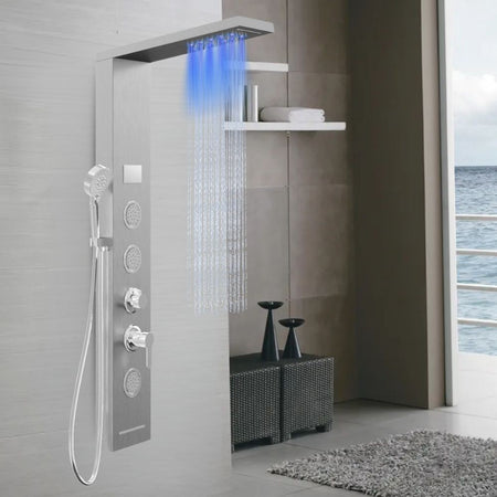 Colonna Doccia Shine Acciaio 4 Funzioni Luce LED Display Temperatura 2 Finiture