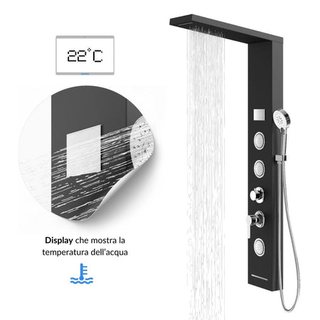 Colonna Doccia Shine Acciaio 4 Funzioni Luce LED Display Temperatura 2 Finiture