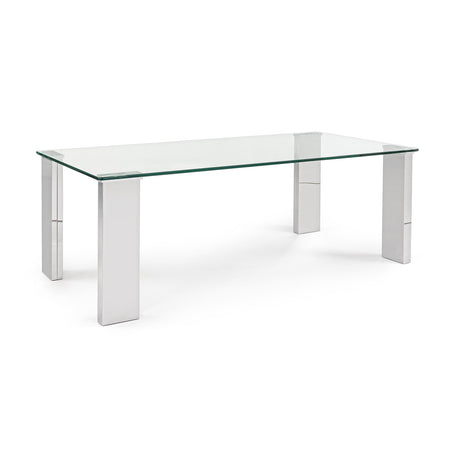 Tavolino per soggiorno moderno "Arley" in vetro temperato e piedi in acciaio lucido