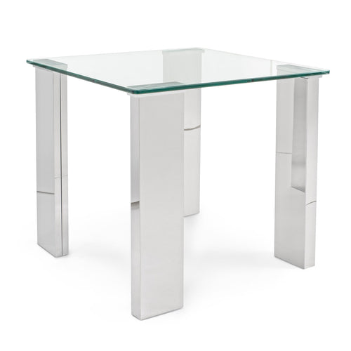 Tavolino per soggiorno moderno Arley in vetro temperato e piedi in acciaio lucido