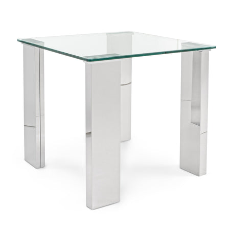 Tavolino per soggiorno moderno "Arley" in vetro temperato e piedi in acciaio lucido