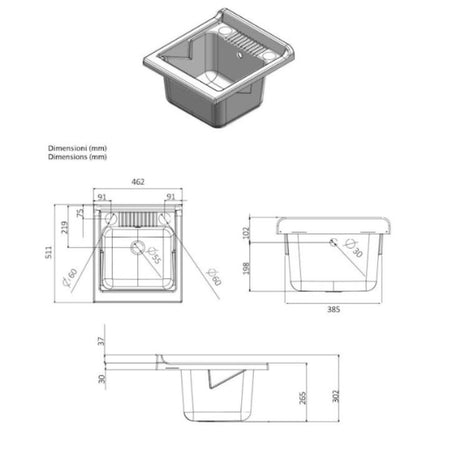 Mobile Lavanderia Bianco Lavabo Resina 45x50x85 Asse Lavaggio cm Anta Singola