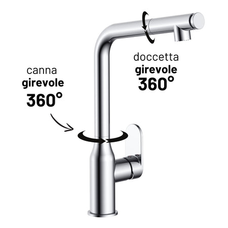Miscelatore Lavello Cucina Damasco Con Doccetta Estraibile Canna Orientabile
