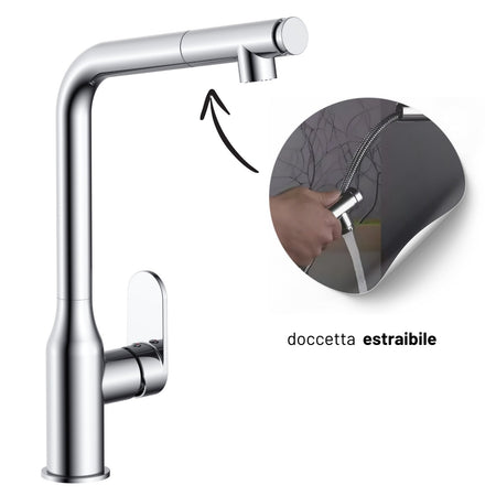 Miscelatore Lavello Cucina Damasco Con Doccetta Estraibile Canna Orientabile
