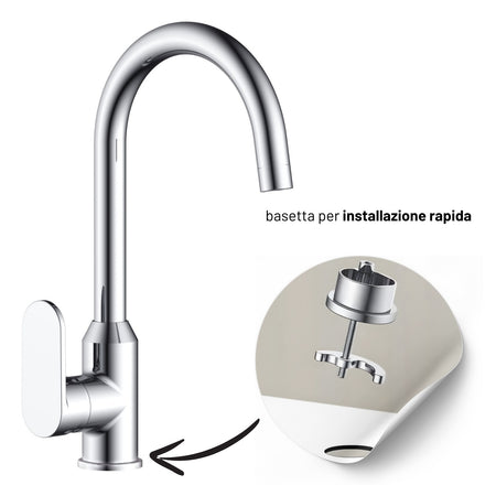 Miscelatore Monocomando Lavello Cucina Canna Orientabile Sofia Installazione Rapida