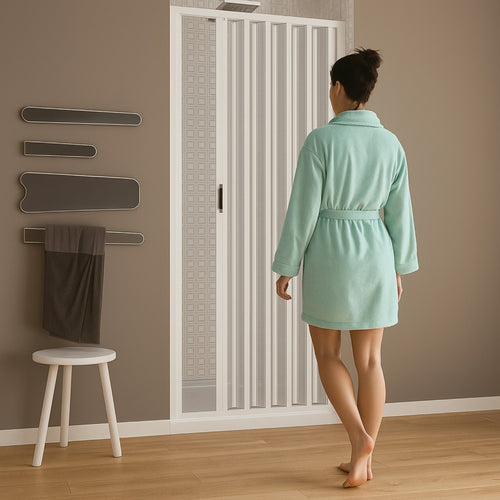 Parete Doccia Soffietto Bianca Maniglia Katia-AL Reversibile Altezza cm 185 PVC