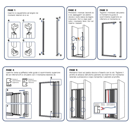 Parete Doccia Soffietto Bianca Maniglia Katia-AL Reversibile Altezza cm 185 PVC