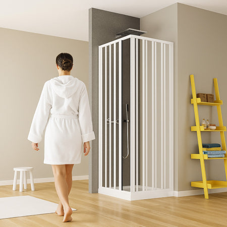 Box Doccia Angolo Soffietto Bianco Carmen AC Altezza cm 185 PVC e Maniglia