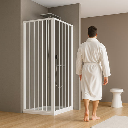 Box Doccia Angolo Soffietto Bianco Carmen AC Altezza cm 185 PVC e Maniglia
