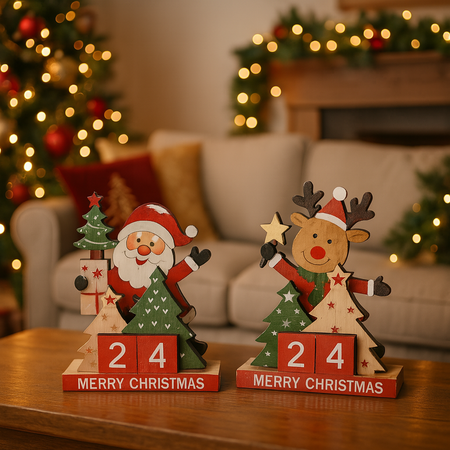 Calendario perpetuo per avvento in legno per decorazioni natalizie