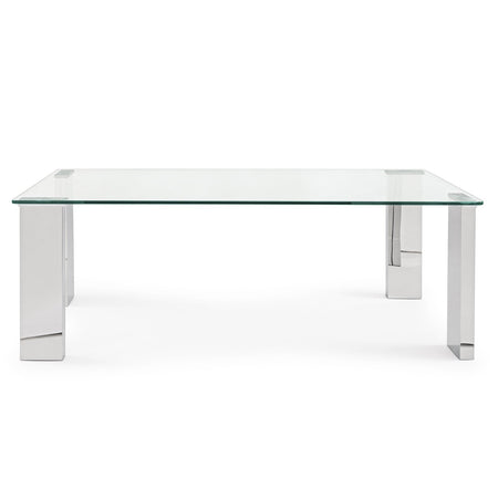 Tavolino per soggiorno moderno "Arley" in vetro temperato e piedi in acciaio lucido