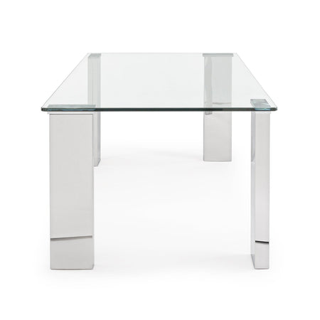 Tavolino per soggiorno moderno "Arley" in vetro temperato e piedi in acciaio lucido