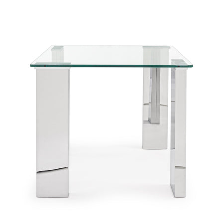 Tavolino per soggiorno moderno "Arley" in vetro temperato e piedi in acciaio lucido