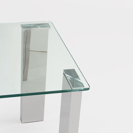 Tavolino per soggiorno moderno "Arley" in vetro temperato e piedi in acciaio lucido