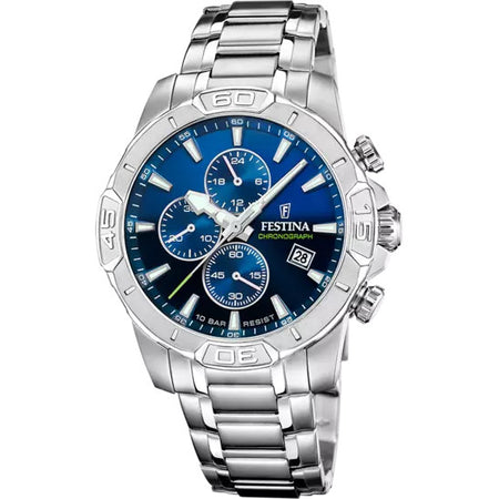 FESTINA  -   OROLOGIO  TIMELESS CHRONOGRAPH AZZURO CINGHIA ACCIAIO INOSSIDABILE 316L, UOMO