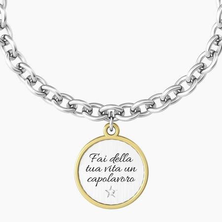 Kidult - Bracciale con catena e ciondolo con frase motivazionale Fai della tua vita un capolavoro