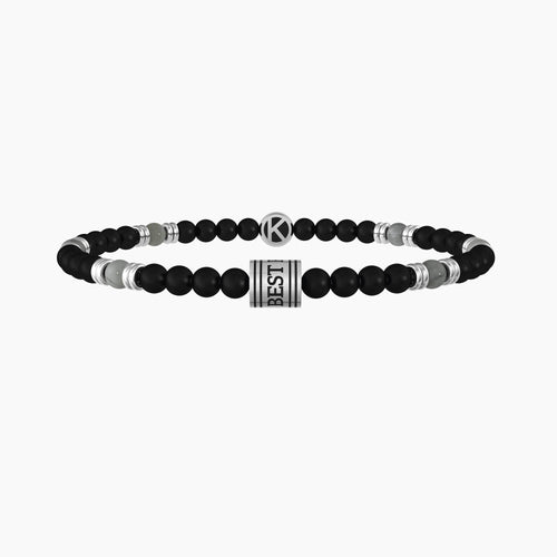 Kidult - Bracciale elastico uomo con agata nera e grigia Best friends
