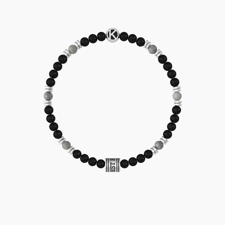 Kidult - Bracciale elastico uomo con agata nera e grigia Best friends