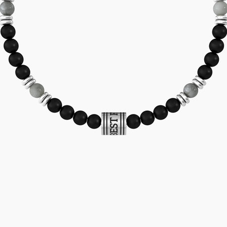 Kidult - Bracciale elastico uomo con agata nera e grigia Best friends