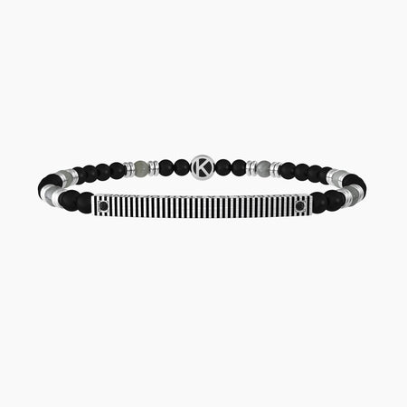 Kidult -Bracciale uomo con agata nera e piastra rettangolare Football is a state of mind