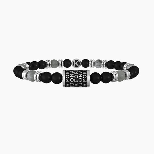 Kidult -  Bracciale uomo buona fortuna con charm e agata nera Buona fortuna