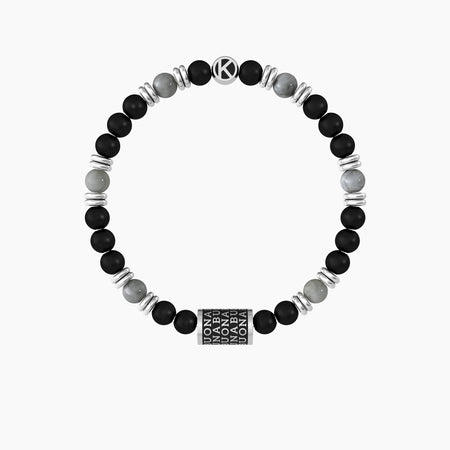 Kidult -  Bracciale uomo buona fortuna con charm e agata nera Buona fortuna
