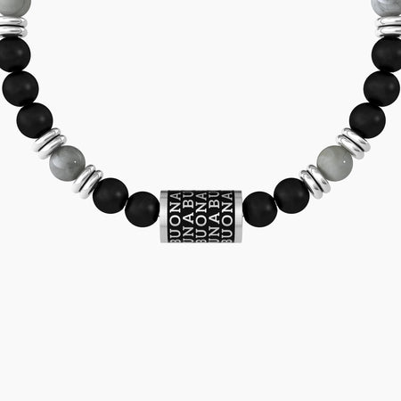 Kidult -  Bracciale uomo buona fortuna con charm e agata nera Buona fortuna