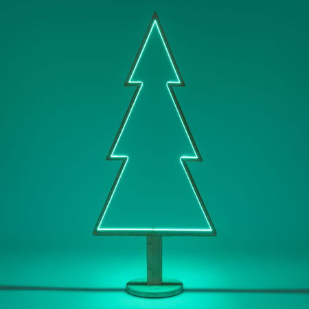 Abete triangolare luminoso con led multicolor e base in legno decorazione natalizia