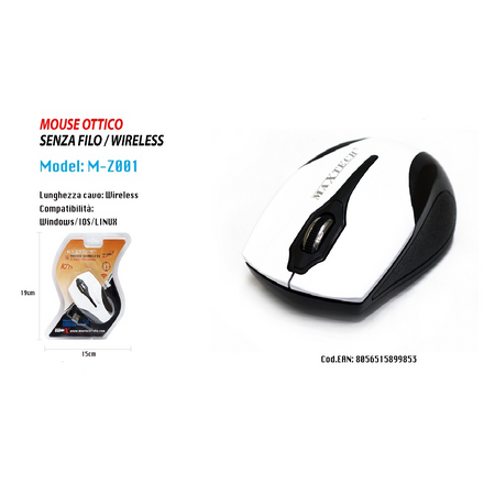Mouse Wifi Pc Computer Usb2.0 Senza Fili Wireless 2.4 Ghz Maxtech Win-ios M-z001