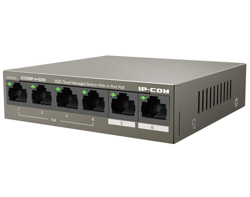 Switch 6GE con PoE 4 porte Gestito da Cloud, G2206P-4-63W