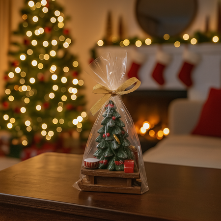 Candela decorativa albero con slitta in cera per decorazioni natalizie